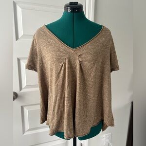 We The Free Tan V-Neck Short Sleeve Top